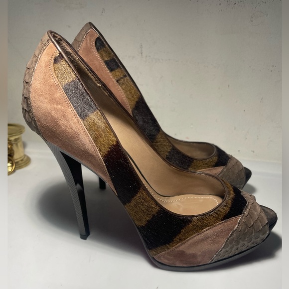 BALDAN sz 38 brown sude and tigre print poyhair plataform made in italy - Picture 2 of 15